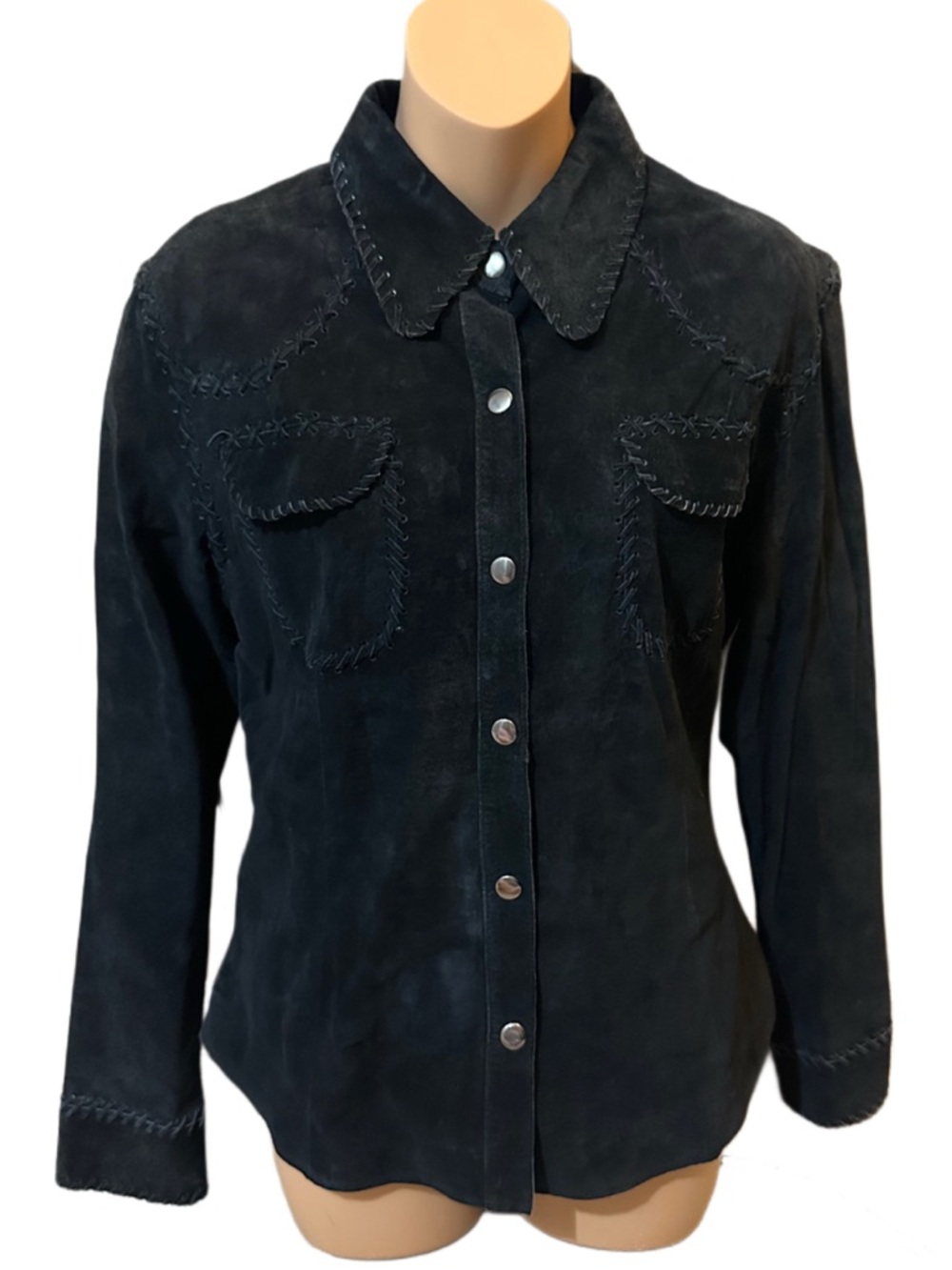 Saguaro Vintage Black Genuine Leather Suede Western-Style Button Front Jacket